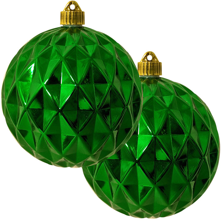 Christmas By Krebs 6" (150mm) Diamond Shiny Blarney Green [2 Pieces] Solid Commercial Grade Indoor and Outdoor Shatterproof Plastic, UV and Water Resistant Ball Ornament Decorations