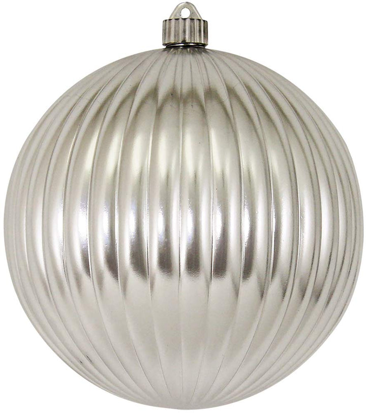 Christmas By Krebs 8" (200mm) Ribbed Shiny Looking Glass Silver [1 Piece] Solid Commercial Grade Indoor and Outdoor Shatterproof Plastic, UV and Water Resistant Ball Ornament Decorations