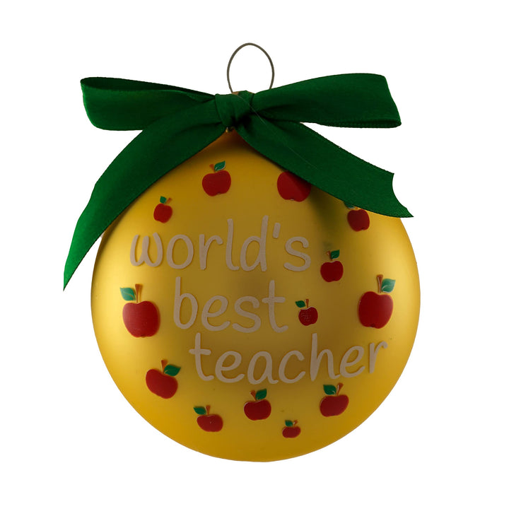 3 1/4" Gold Glass Ornament with Teacher