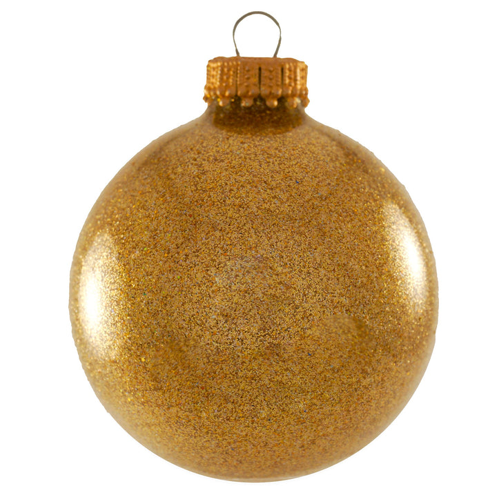 Glass Christmas Tree Ornaments - 67mm/2.63" Designer Balls from Christmas by Krebs - Seamless Hanging Holiday Decorations for Trees - Set of 12 Ornaments (Gold & Blue W/ Night Before Christmas)