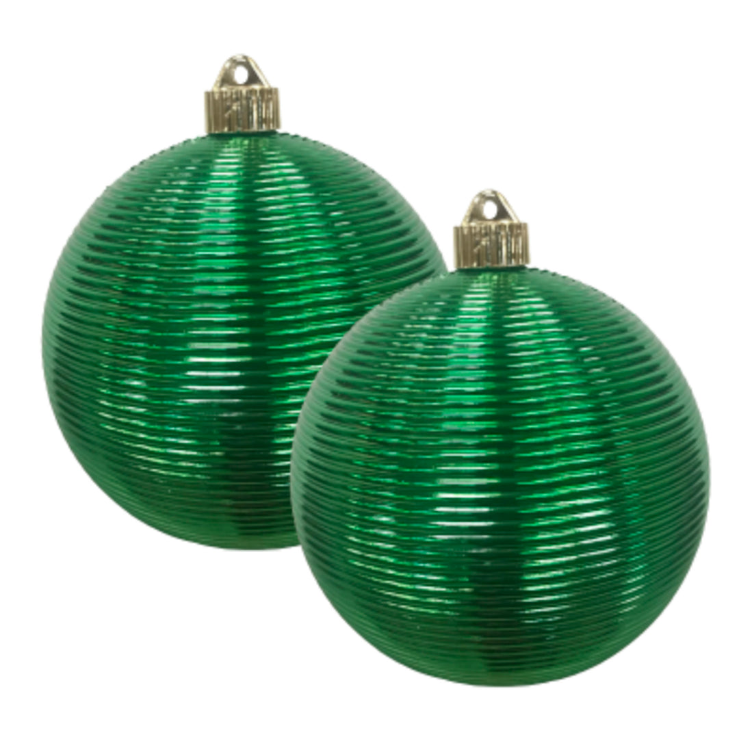 Christmas By Krebs 6" (150mm) Round Spiral Shiny Blarney Green [2 Pieces] Solid Commercial Grade Indoor and Outdoor Shatterproof Plastic, UV and Water Resistant Ball Ornament Decorations