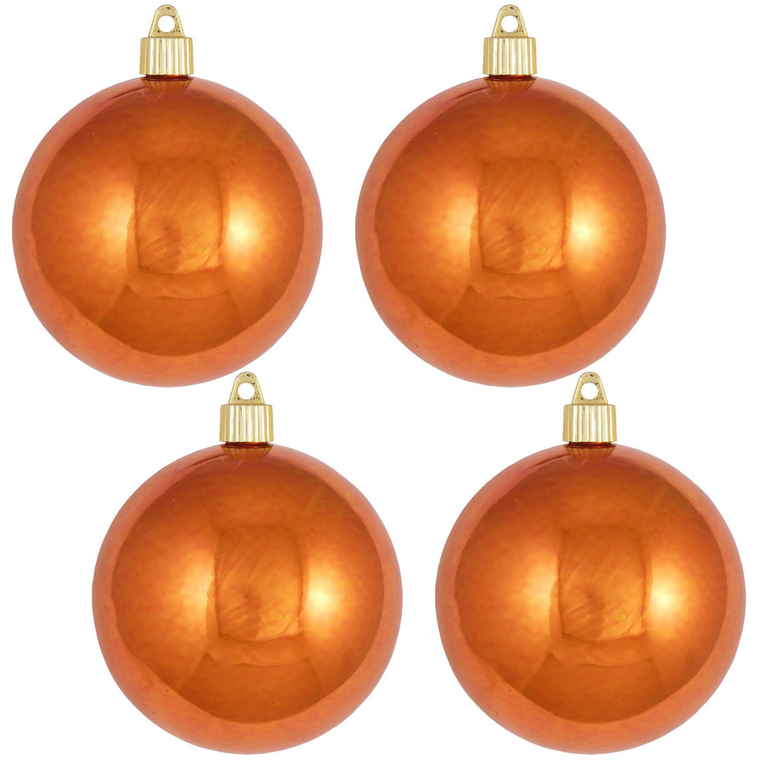 Christmas By Krebs 4" (100mm) Shiny Mandarin Orange [4 Pieces] Solid Commercial Grade Indoor and Outdoor Shatterproof Plastic, UV and Water Resistant Ball Ornament Decorations