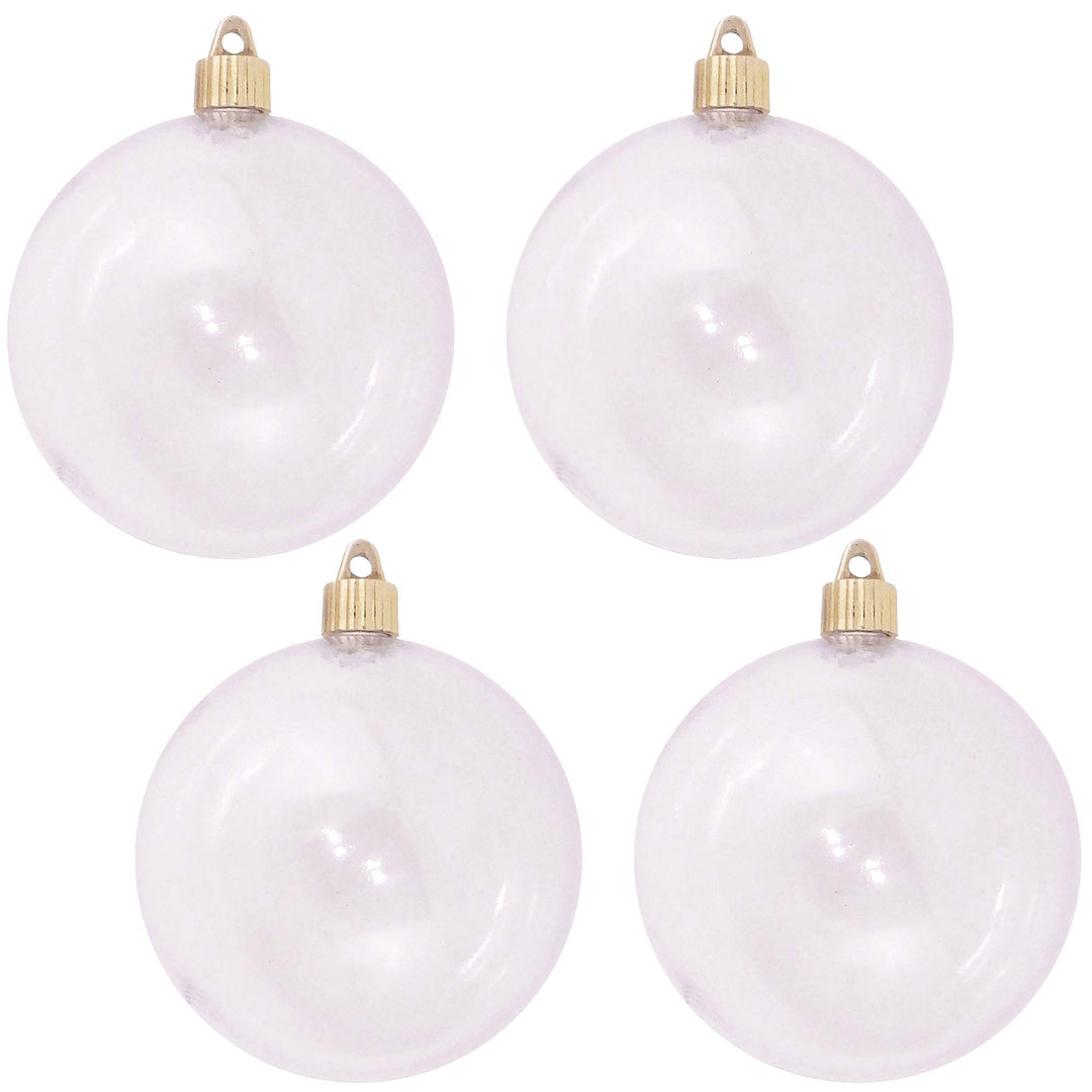 Christmas By Krebs 4" (100mm) Clear [4 Pieces] Solid Commercial Grade Indoor and Outdoor Shatterproof Plastic, UV and Water Resistant Ball Ornament Decorations