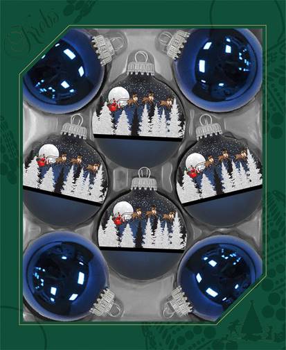 Glass Christmas Tree Ornaments - 67mm / 2.63" [8 Pieces] Designer Balls from Christmas By Krebs Seamless Hanging Holiday Decor (Deep Blue Haze with Spirit of Christmas)