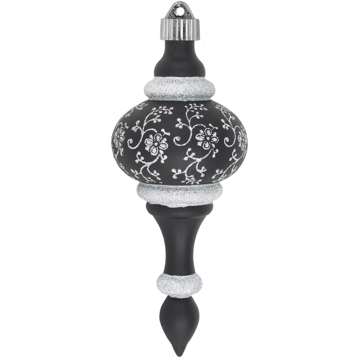 Christmas By Krebs 8 1/4" (210mm) Ornament, Commercial Grade Indoor Outdoor Moisture Resistant Shatterproof Plastic Finial Ornament (Soot Velvet with Silver Glitterlace)