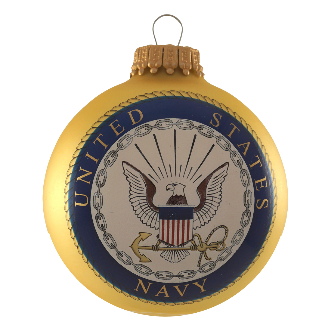 Christmas Tree Ornaments - Military Glass Balls from Christmas by Krebs - Handmade Seamless Hanging Holiday Decorations for Trees (67mm/2.625" Gold and Blue Navy-USN Variety Set of 12)