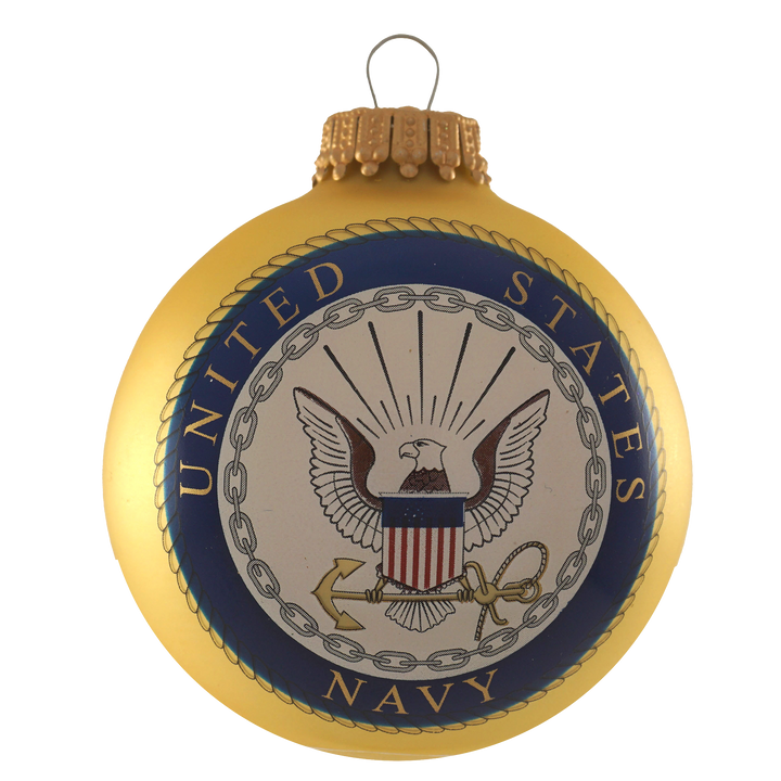 Christmas Tree Ornaments - Military Glass Balls from Christmas by Krebs - Handmade Seamless Hanging Holiday Decorations for Trees (67mm/2.625" Gold and Blue Navy-USN Variety Set of 12)